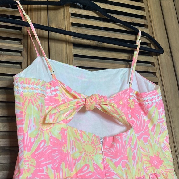 Lilly Pulitzer Bright COTTON sunburst floral spaghetti strap,tied back mini-SZ-4 - Picture 8 of 11